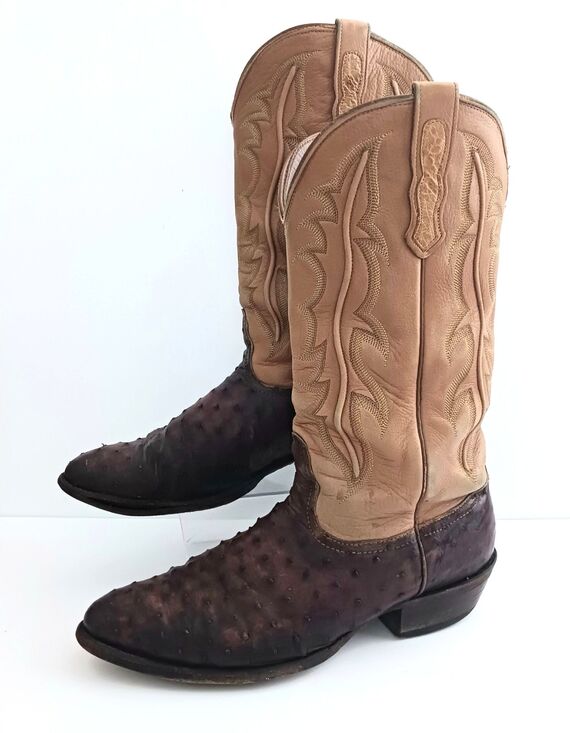 Nocona Full Quill Ostrich Exotic Western Boot Brown/Camel Leather 10D Made USA main image 8